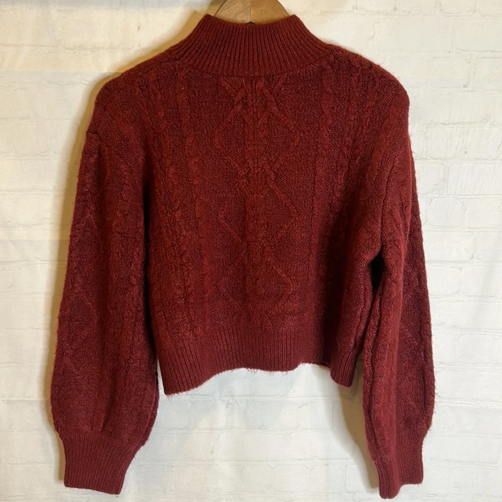 Vigoss Burgundy Mock Neck Cable Knit Cropped Sweater - Picture 4 of 9